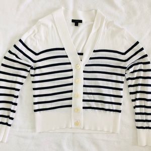J.Crew white and navy stripe cardigan